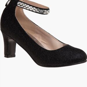 Badgley Mischka Black Glitter Heels with Embellished Strap